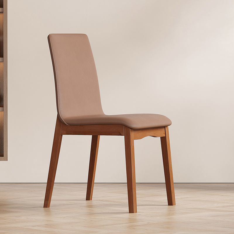 Contemporary Scandinavian Pine Wood Microfiber Leather Curved Square Dining Chair Backrest For Dining Room