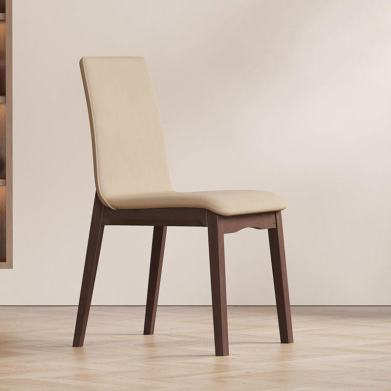 Contemporary Scandinavian Pine Wood Microfiber Leather Curved Square Dining Chair Backrest For Dining Room