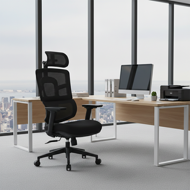 Modern Minimalist Durable High Back Desk Chair - Adjustable Headrest & Lumbar Support Office Chair For Home Office