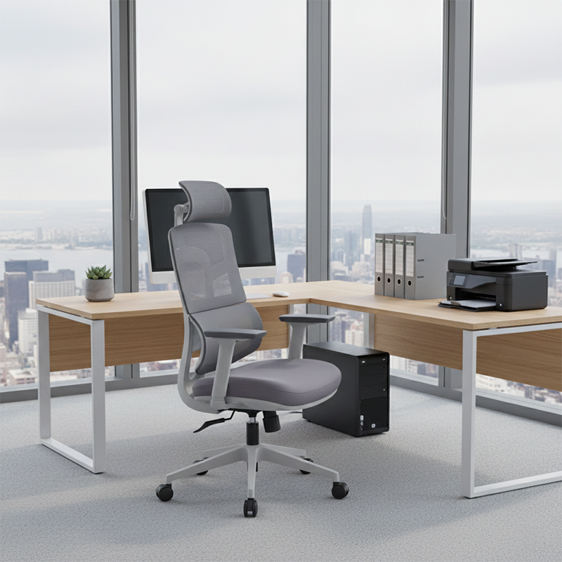 Modern Grey High Back Ergonomic Mesh Executive Office Chair - 3D Armrests Adjustable Headrest Desk Chair For Home Office