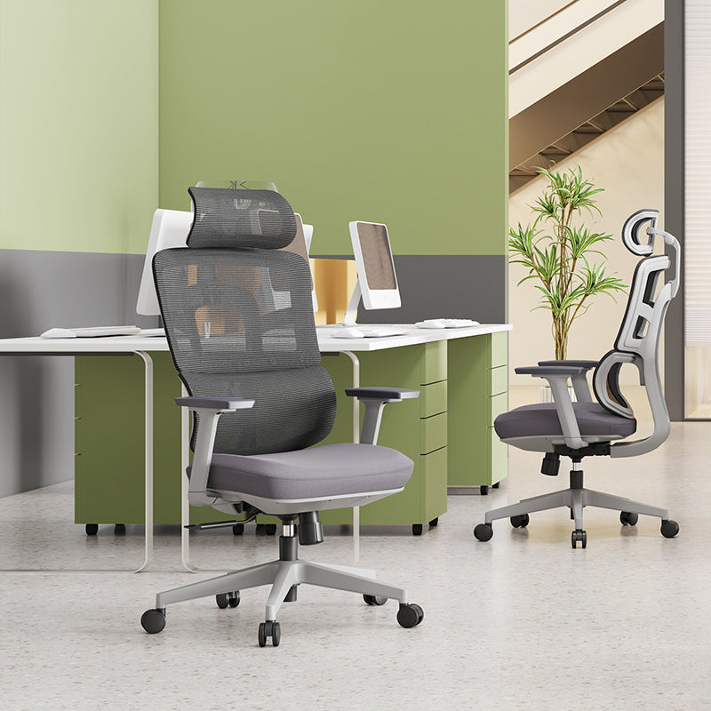 Modern Grey High Back Ergonomic Mesh Executive Office Chair - 3D Armrests Adjustable Headrest Desk Chair For Home Office