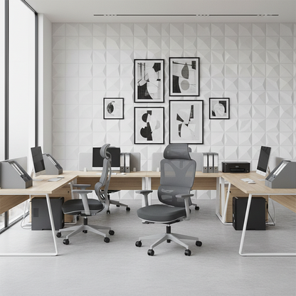 Modern Grey Ergonomic High Back Mesh Office Chair - Adjustable Headrest Lumbar Support Desk Chair For Home Office