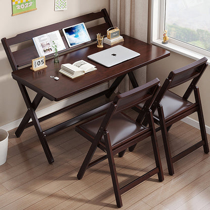 Traditional Chinese Bamboo Faux Leather Foldable Square Study Chair Backrest Accent Chair For Living Room