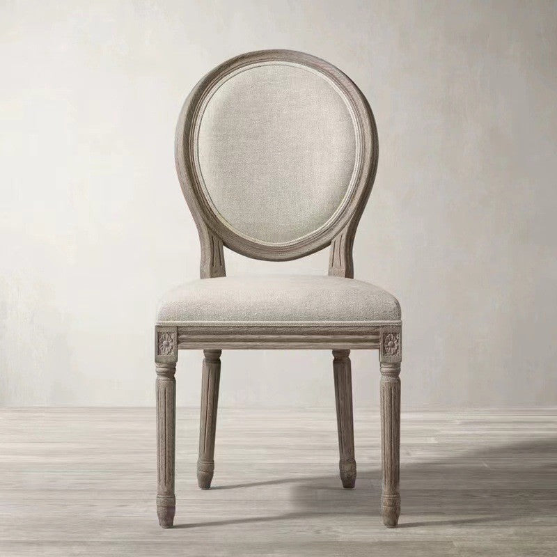 Modern Shabby Chic Distressed White-Painted Ash Wood Polyester Fabric Dining Chair Backrest For Living Room