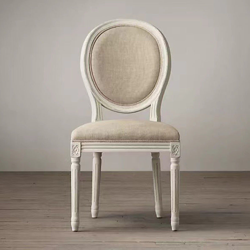Modern Shabby Chic Distressed White-Painted Ash Wood Polyester Fabric Dining Chair Backrest For Living Room