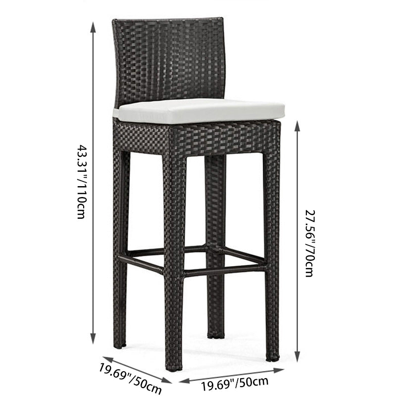 Contemporary Industrial Square Steel PE Rattan Weaving Waterproof Fabric Seat Bar Stool Backrest Footrest For Outdoor Patio
