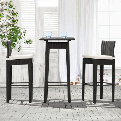 Contemporary Industrial Square Steel PE Rattan Weaving Waterproof Fabric Seat Bar Stool Backrest Footrest For Outdoor Patio
