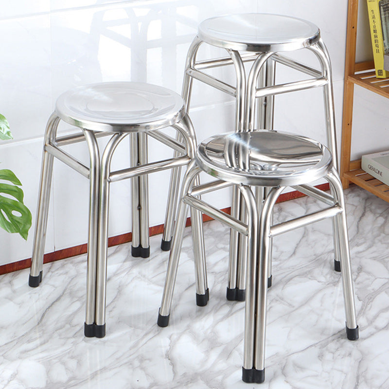 Modern Minimalist Round Stainless Steel Stackable Dining Chair Backless For Dining Room