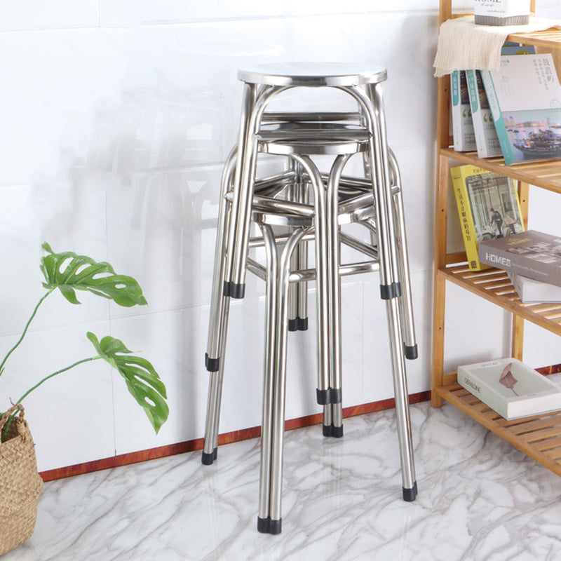 Modern Minimalist Round Stainless Steel Stackable Dining Chair Backless For Dining Room