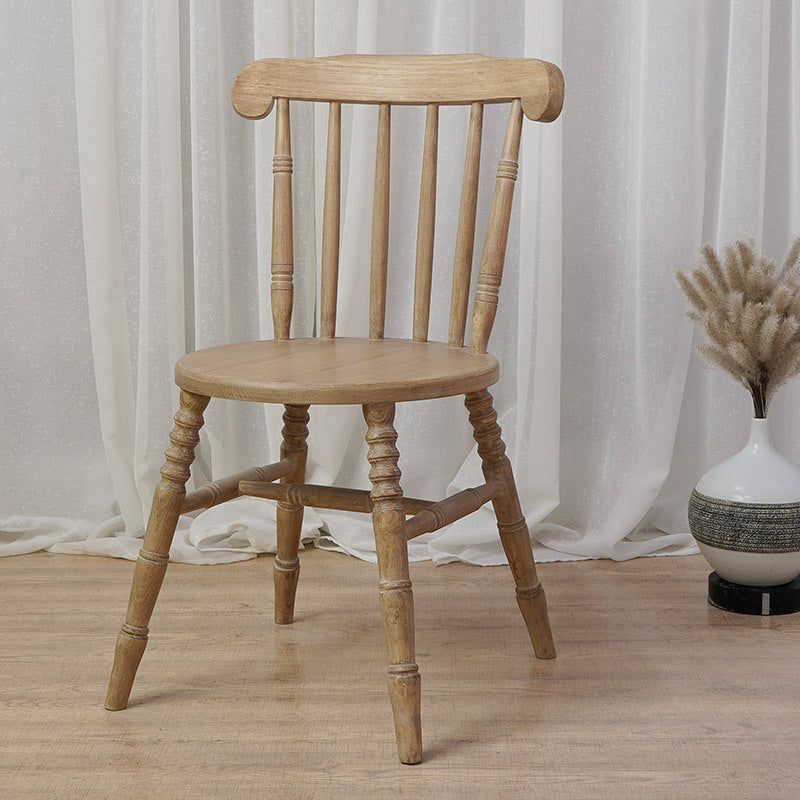 Modern Mid-Century Round Chinese Toon Wood Dining Chair Spindle Back Footrest For Dining Room