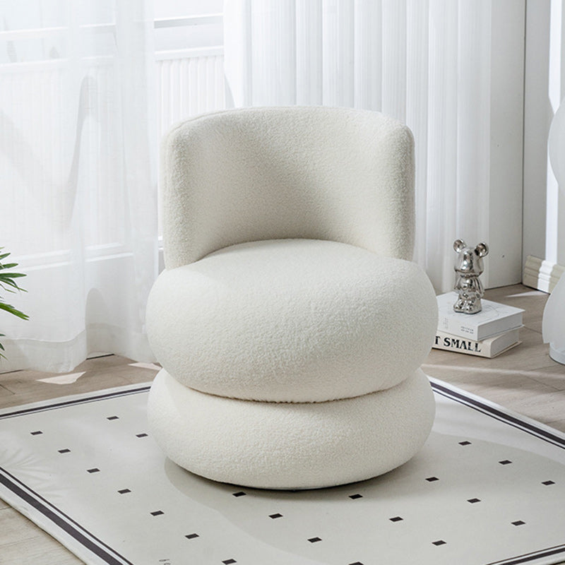 Contemporary Simplicity Round Sherpa Fabric Pine Wood Frame Swivel Vanity Stool For Bedroom