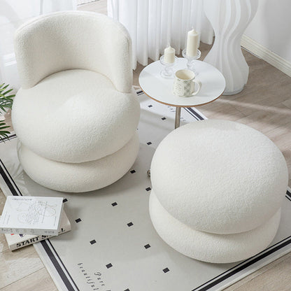Contemporary Simplicity Round Sherpa Fabric Pine Wood Frame Swivel Vanity Stool For Bedroom