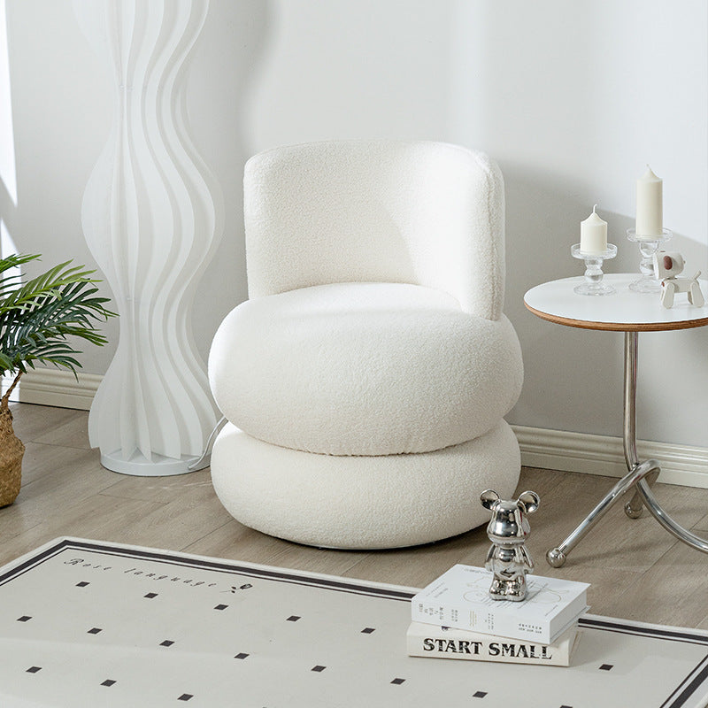 Contemporary Simplicity Round Sherpa Fabric Pine Wood Frame Swivel Vanity Stool For Bedroom