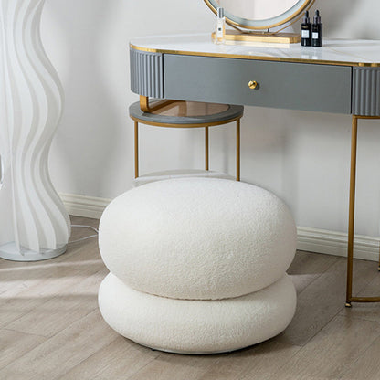 Contemporary Simplicity Round Sherpa Fabric Pine Wood Frame Swivel Vanity Stool For Bedroom