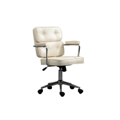 Modern Mid-Century Tufted Faux Leather Upholstered Five-Spoke Caster Base Desk Chair Armrest For Home Office