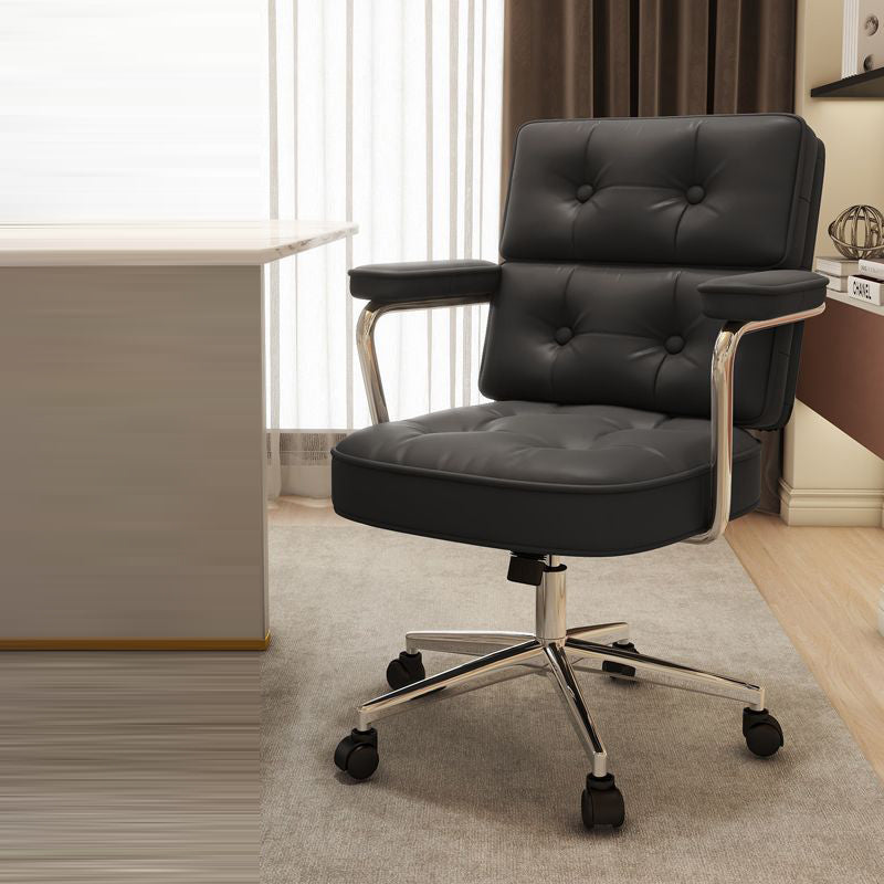 Modern Mid-Century Tufted Faux Leather Upholstered Five-Spoke Caster Base Desk Chair Armrest For Home Office