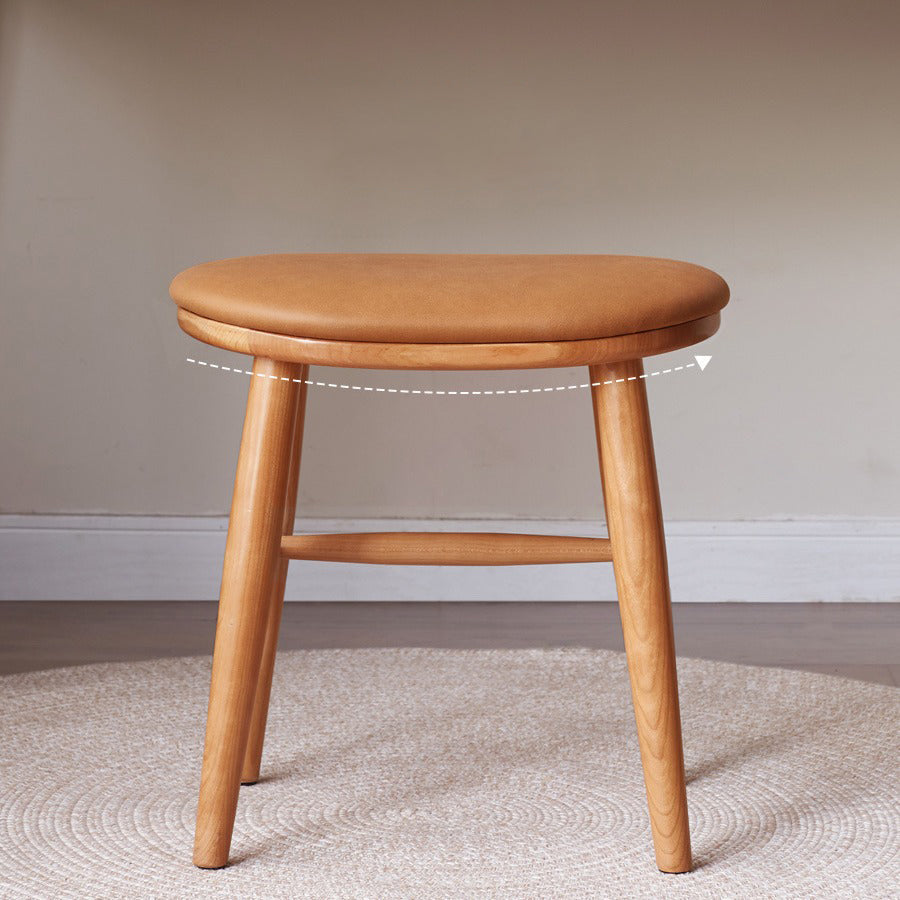 Traditional French Oval PU Leather Cherry Wood Vanity Stool Footrest For Bedroom