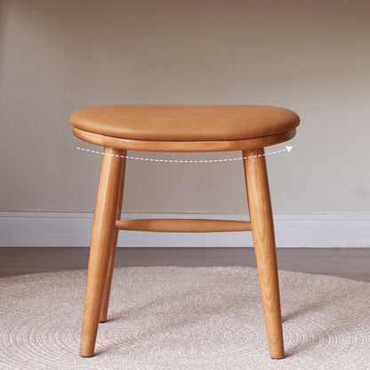 Traditional French Oval PU Leather Cherry Wood Vanity Stool Footrest For Bedroom