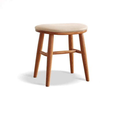 Traditional French Oval PU Leather Cherry Wood Vanity Stool Footrest For Bedroom