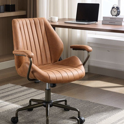 Modern Luxury Striped Faux Suede Fabric Iron Height Adjustable Swivel Desk Chair Five-Spoke Caster Base For Home Office