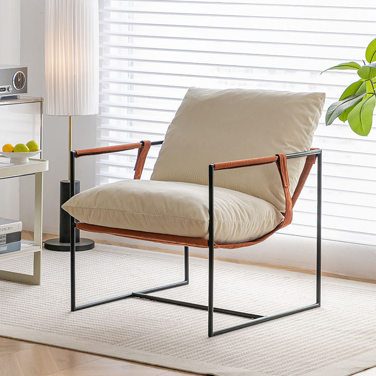 Contemporary Luxury Saddle Leather Velvet Metal Accent Chair Backrest Armrest For Living Room