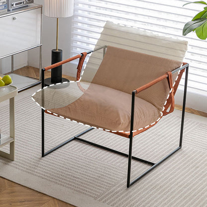 Contemporary Luxury Saddle Leather Velvet Metal Accent Chair Backrest Armrest For Living Room