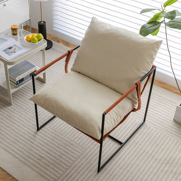 Contemporary Luxury Saddle Leather Velvet Metal Accent Chair Backrest Armrest For Living Room