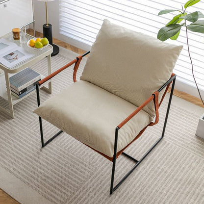 Contemporary Luxury Saddle Leather Velvet Metal Accent Chair Backrest Armrest For Living Room