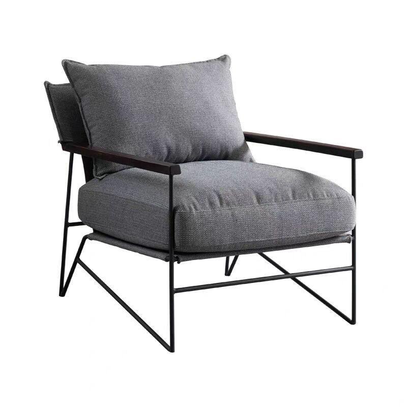 Contemporary Luxury Saddle Leather Velvet Metal Accent Chair Backrest Armrest For Living Room