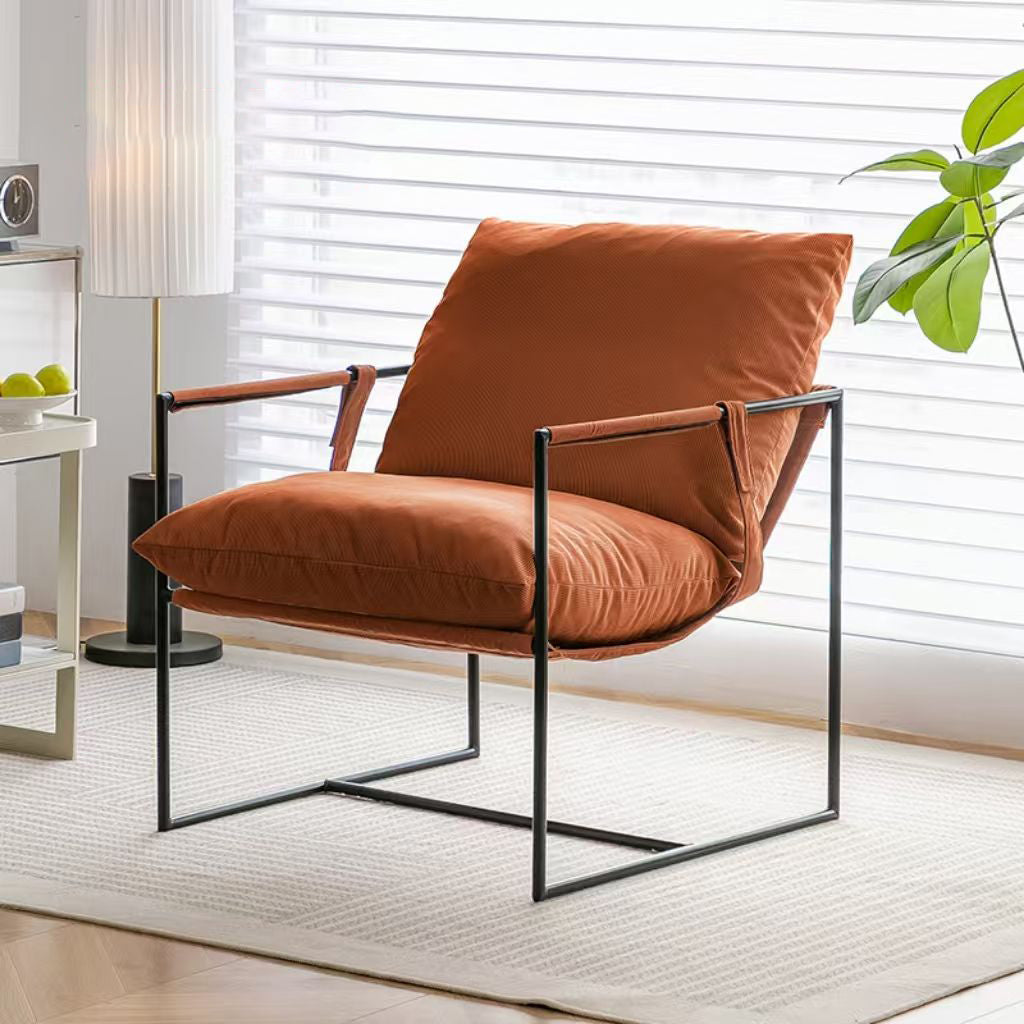 Contemporary Luxury Saddle Leather Velvet Metal Accent Chair Backrest Armrest For Living Room
