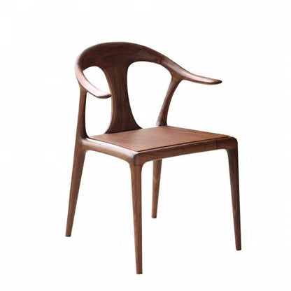 Traditional Vintage Square Toona Wood Rubberwood Ash Wood Manchurian Ash PU Leather Dining Chair Curved Backrest For Living Room