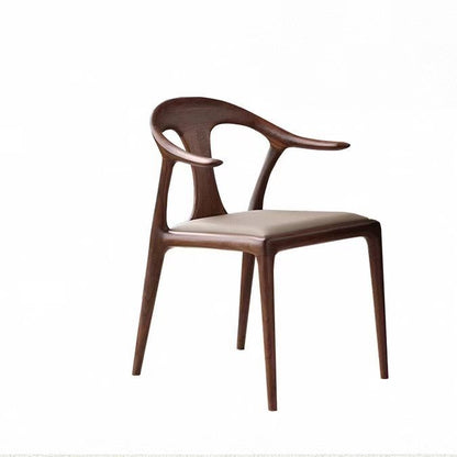 Traditional Vintage Square Toona Wood Rubberwood Ash Wood Manchurian Ash PU Leather Dining Chair Curved Backrest For Living Room