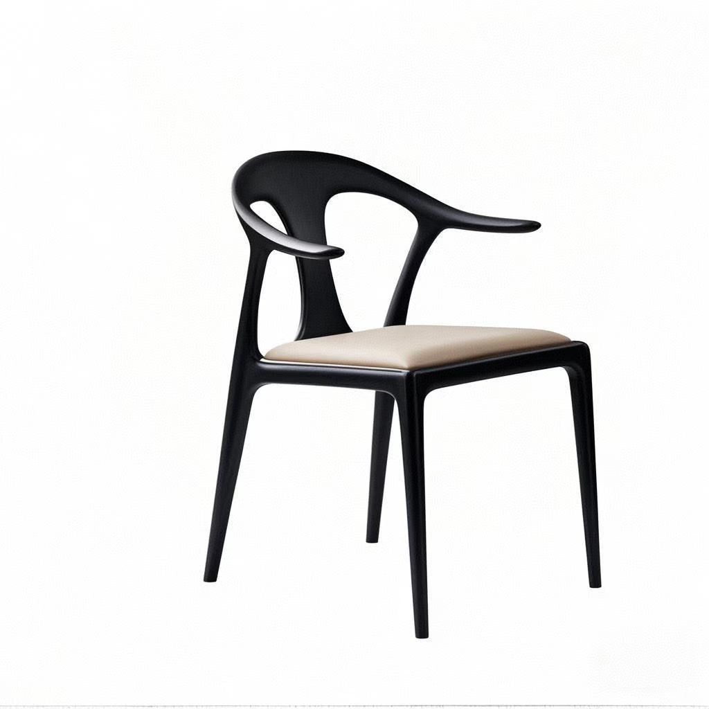 Traditional Vintage Square Toona Wood Rubberwood Ash Wood Manchurian Ash PU Leather Dining Chair Curved Backrest For Living Room