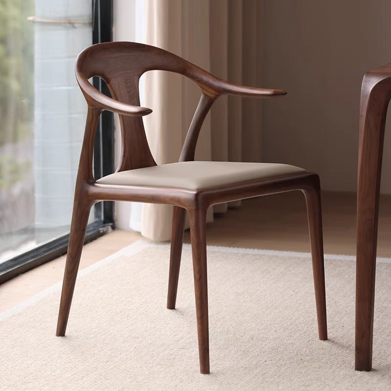 Traditional Vintage Square Toona Wood Rubberwood Ash Wood Manchurian Ash PU Leather Dining Chair Curved Backrest For Living Room