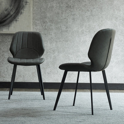 Contemporary Luxury PU Leather Plywood Carbon Steel Dining Chair Ribbed Backrest For Living Room