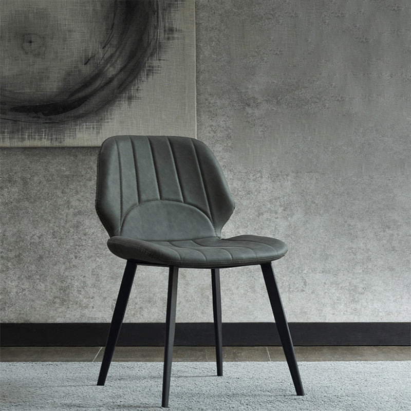 Contemporary Luxury PU Leather Plywood Carbon Steel Dining Chair Ribbed Backrest For Living Room