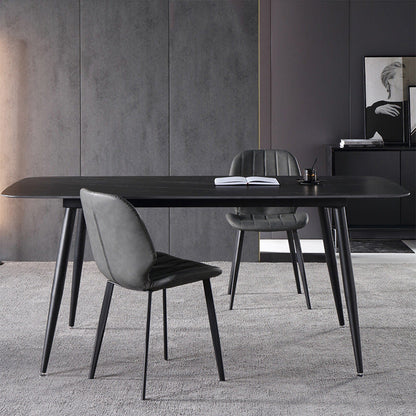 Contemporary Luxury PU Leather Plywood Carbon Steel Dining Chair Ribbed Backrest For Living Room