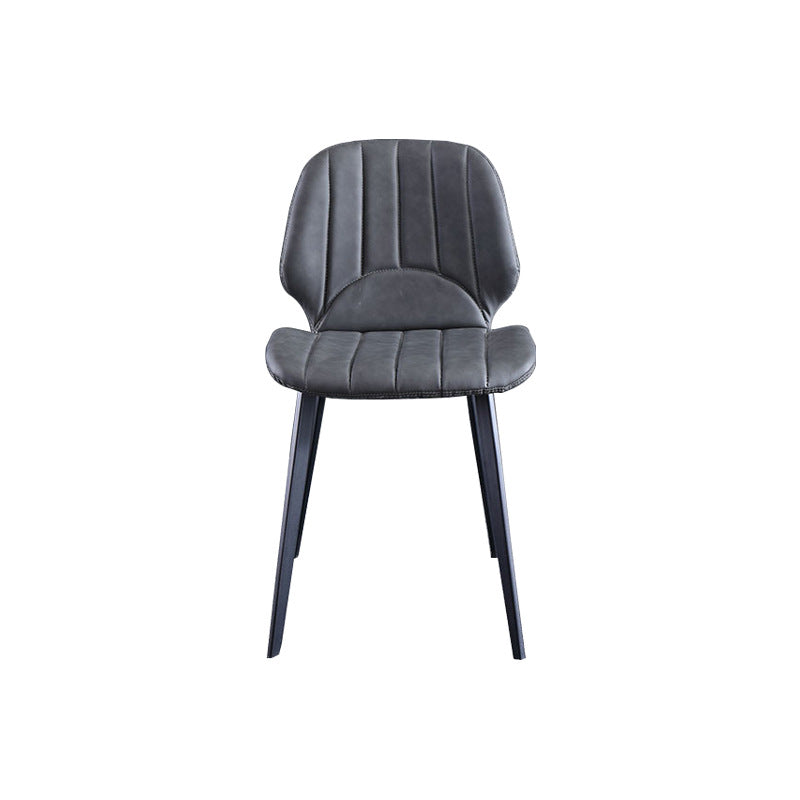 Contemporary Luxury PU Leather Plywood Carbon Steel Dining Chair Ribbed Backrest For Living Room