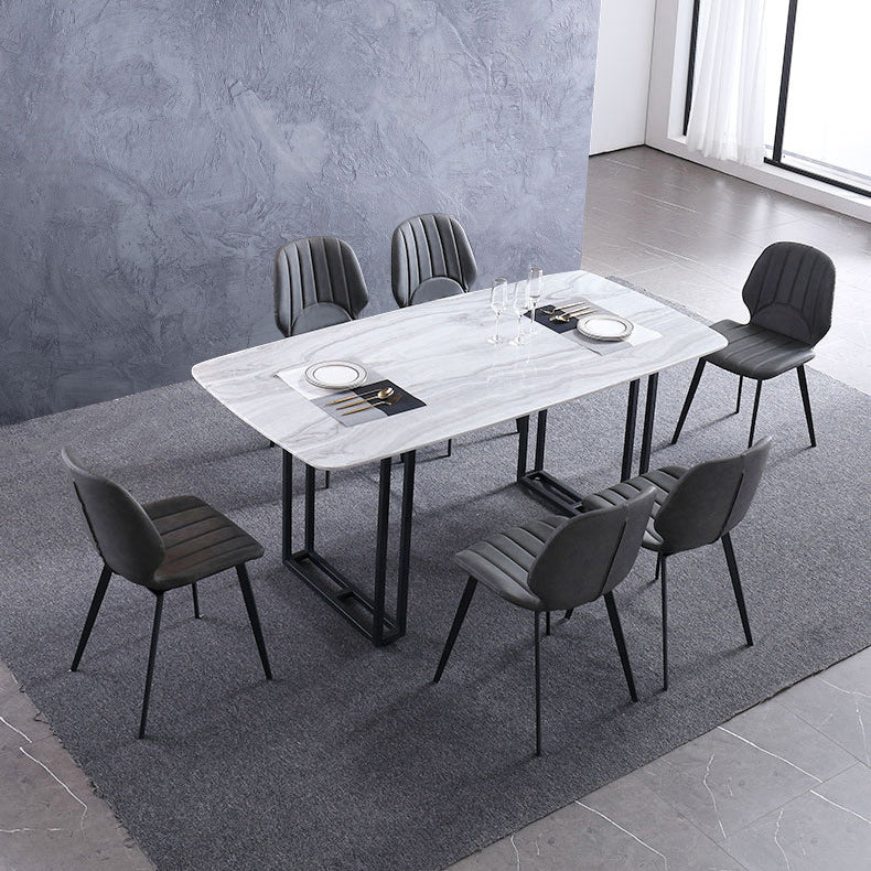 Contemporary Luxury PU Leather Plywood Carbon Steel Dining Chair Ribbed Backrest For Living Room
