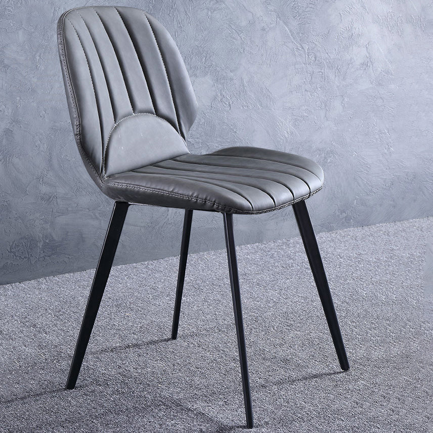 Contemporary Luxury PU Leather Plywood Carbon Steel Dining Chair Ribbed Backrest For Living Room