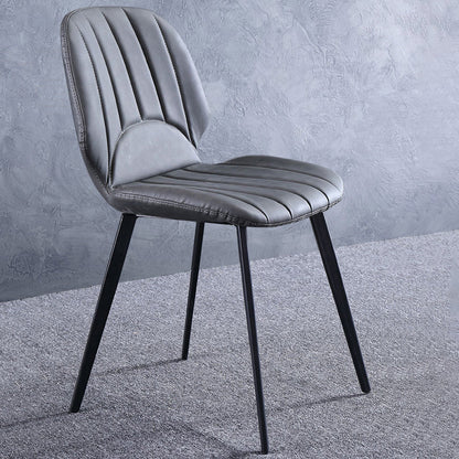 Contemporary Luxury PU Leather Plywood Carbon Steel Dining Chair Ribbed Backrest For Living Room