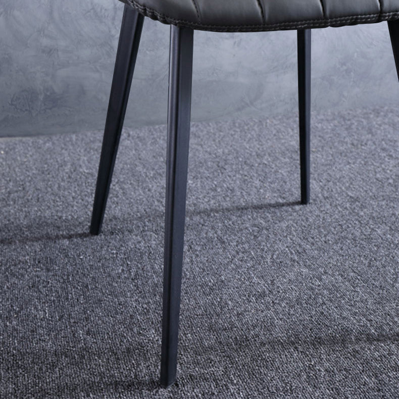 Contemporary Luxury PU Leather Plywood Carbon Steel Dining Chair Ribbed Backrest For Living Room