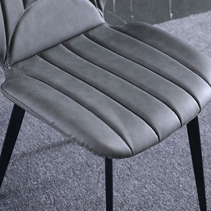 Contemporary Luxury PU Leather Plywood Carbon Steel Dining Chair Ribbed Backrest For Living Room