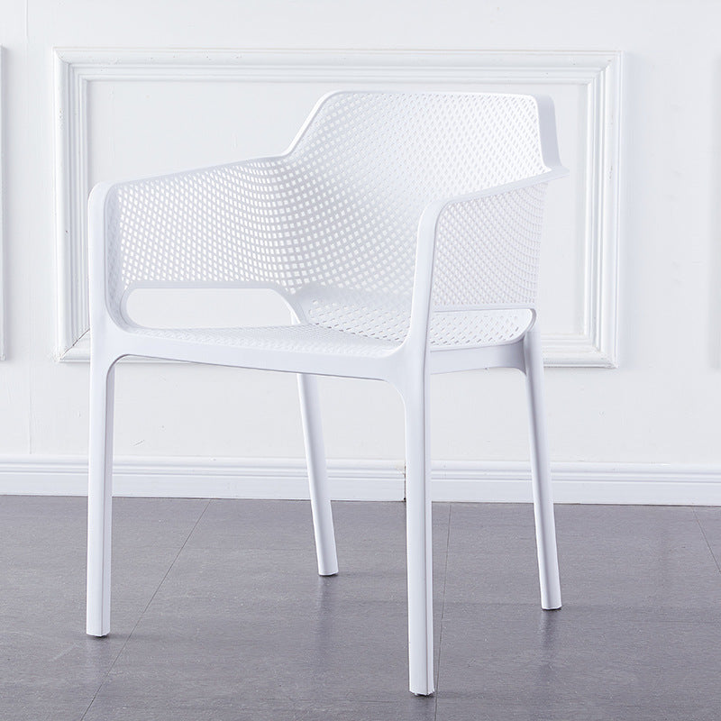 Contemporary Scandinavian Square Hollow PP Stackable Dining Chair Armrest For Dining Room