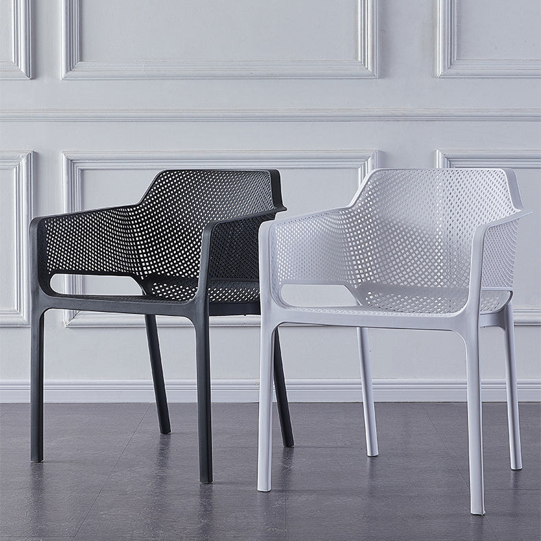 Contemporary Scandinavian Square Hollow PP Stackable Dining Chair Armrest For Dining Room