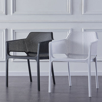 Contemporary Scandinavian Square Hollow PP Stackable Dining Chair Armrest For Dining Room