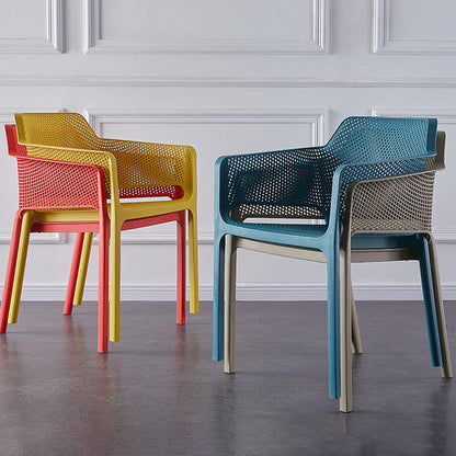 Contemporary Scandinavian Square Hollow PP Stackable Dining Chair Armrest For Dining Room