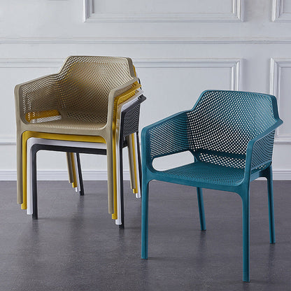 Contemporary Scandinavian Square Hollow PP Stackable Dining Chair Armrest For Dining Room