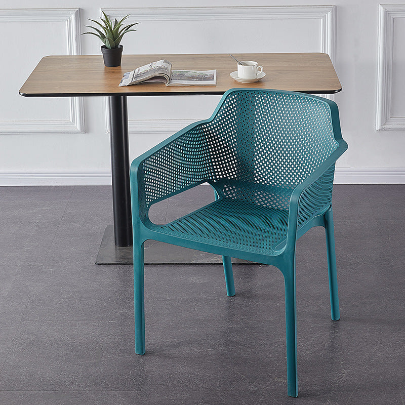 Contemporary Scandinavian Square Hollow PP Stackable Dining Chair Armrest For Dining Room