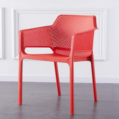 Contemporary Scandinavian Square Hollow PP Stackable Dining Chair Armrest For Dining Room